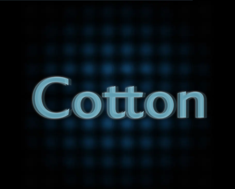 A stylized version of the Cotton logo over a black and blue background